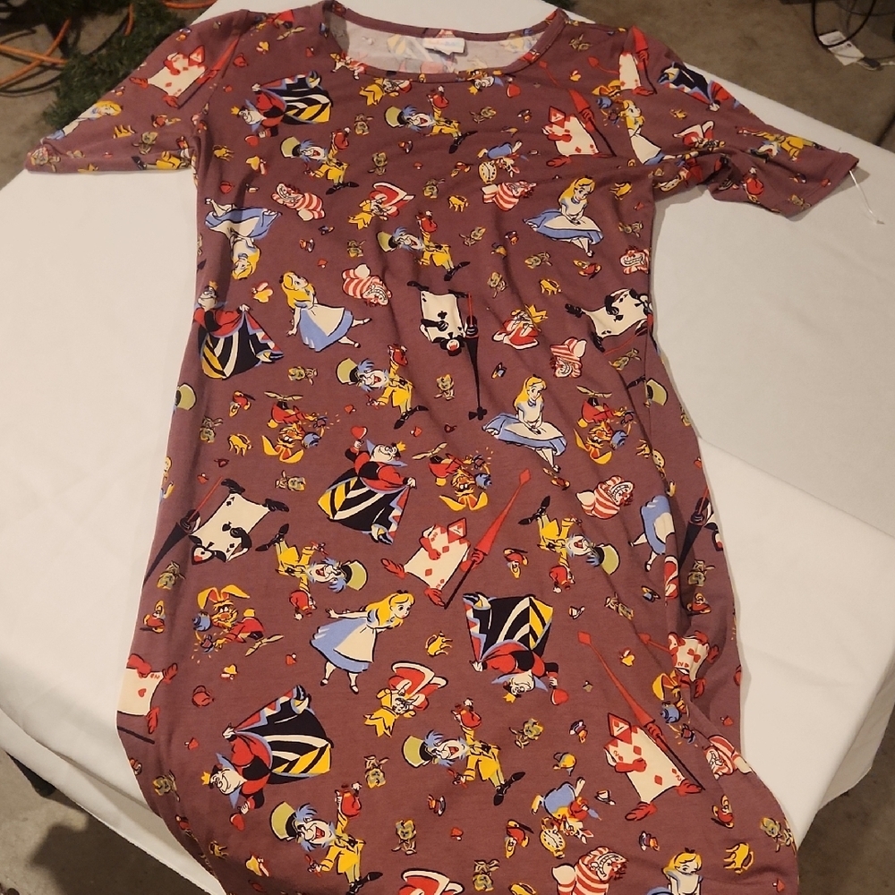 LuLaRoe Alice And Wonderland Multicolor Graphic Dress - Picture 1 of 6